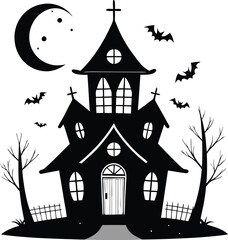 Black Halloween House silhouette, Halloween House vector, Halloween House icon