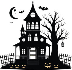 Black Halloween House silhouette, Halloween House vector, Halloween House icon