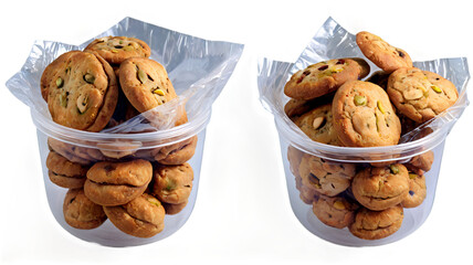 PNG Homemade cookies in plastic jar and plastic bowl isolated on transparent background