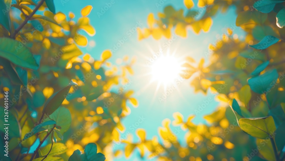 Aufkleber abstract nature background with blurred foliage and bright sunlight ideal for text or advertisement 
