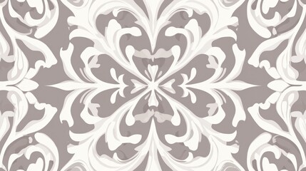 Elegant symmetrical floral pattern in soft beige and white.
