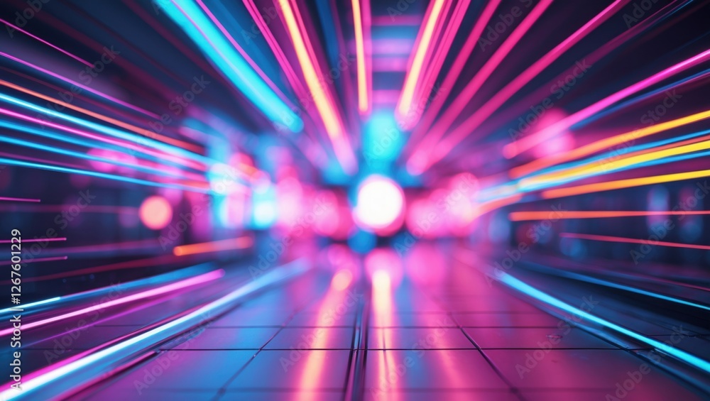 Poster vibrant neon abstract lines with bokeh effects creating a dynamic and immersive background suitable 