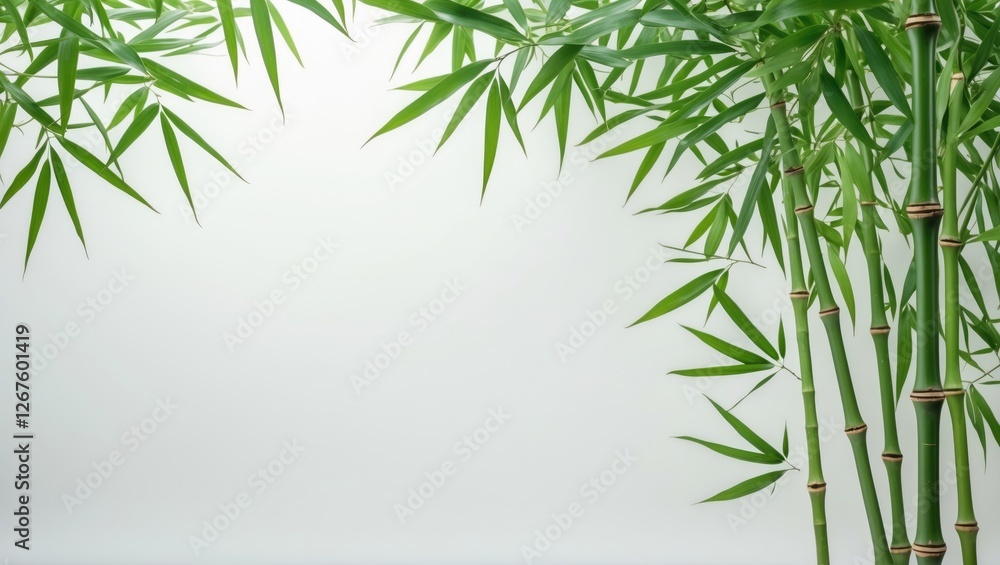 Poster bamboo leaves framed against a white background creating a calm atmosphere with space for custom tex