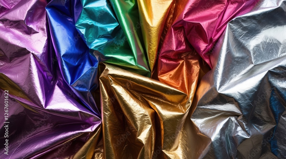 Poster vibrant multicolored crumpled foil texture creating an eye-catching abstract background perfect for 