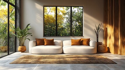 Minimal contemporary sofa design in soft pastel hues with clean unobstructed lines offering ample space for creative text overlays or branding in a clean uncluttered studio style environment