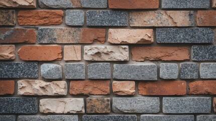 Fototapeta premium Textured brick and granite stone wall surface showcasing modern architectural design and natural materials for background or interior use
