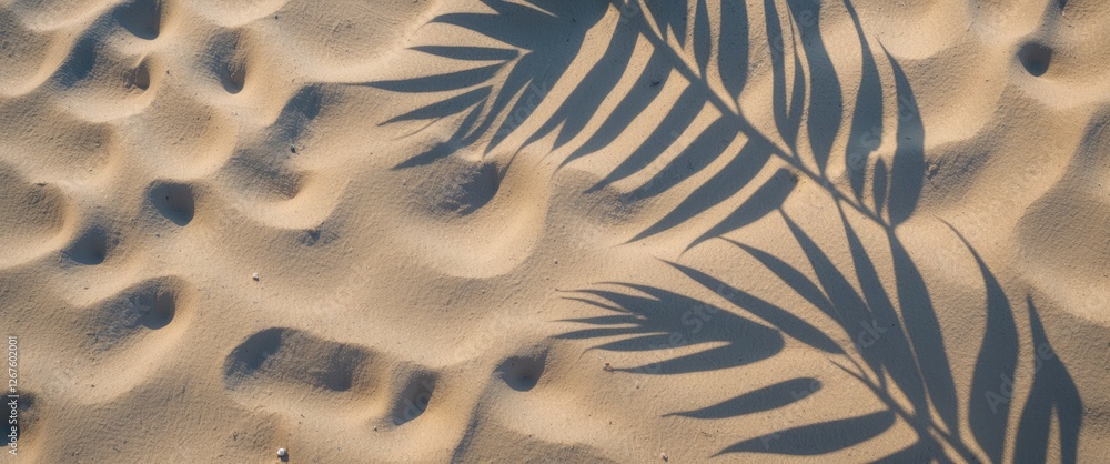 Poster palm leaf shadow on sandy beach background creating a layered texture with empty space for custom te