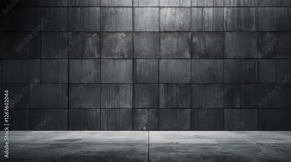 Poster dark textured concrete wall with a smooth floor creating an industrial minimalistic background suita