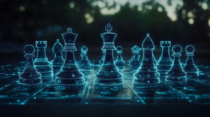 Digital Chess Game Strategy Futuristic Grid Board Competition Intelligence Data Network