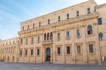 Imposante façade du Palazzo del Seminario, sur la Piazza del Duomo, à Lecce, dans les Pouilles,...