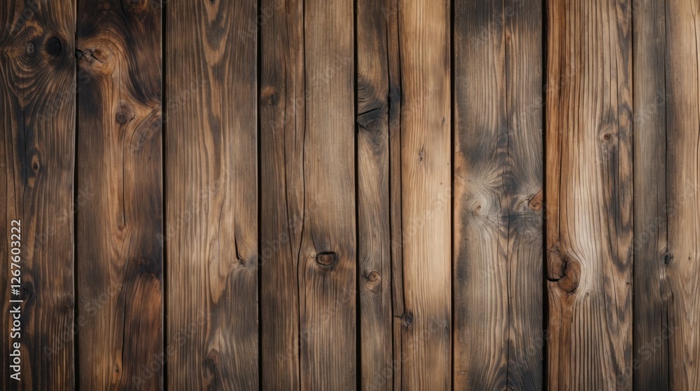 Poster rustic wooden texture background with vertical planks in various shades of brown and black, ideal fo