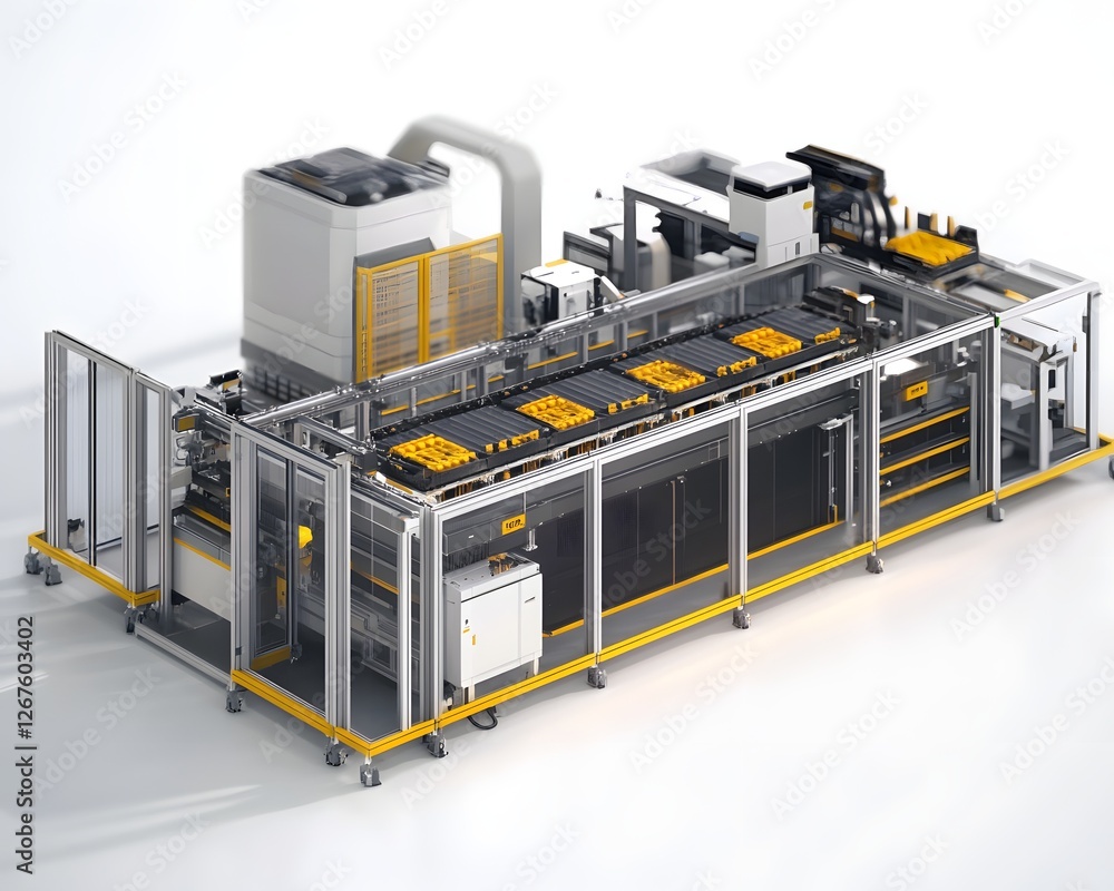 Poster a modern industrial factory production line shows advanced machinery and automated equipment designe