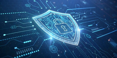 Digital shield symbolizing cybersecurity and data protection concept