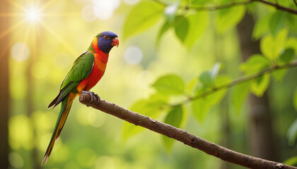 Obraz premium Colorful Parrot Perched on a Branch