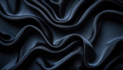 Fototapeta premium Elegant deep black silk fabric texture with smooth waves suitable for backdrop, banner, or 3D mapping applications.