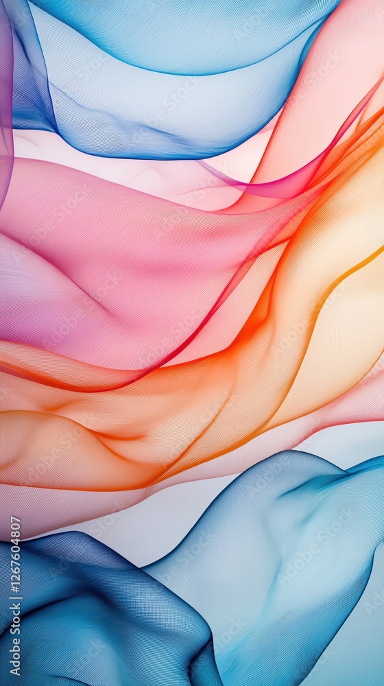 Poster colorful flowing fabric waves creating a soft and vibrant abstract background.