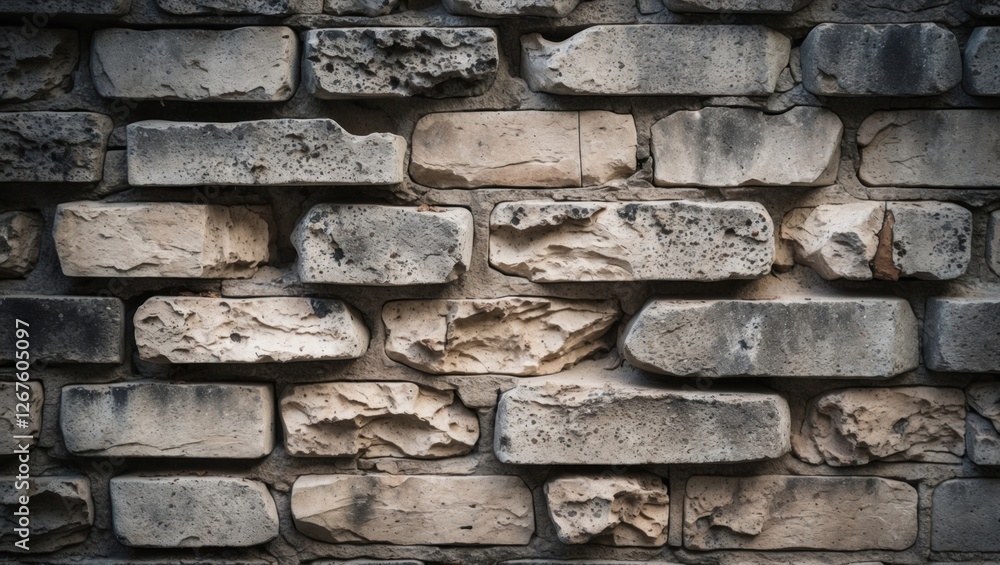 Poster weathered stone wall in close-up showcasing grunge texture and unique patterns ideal for design, pos