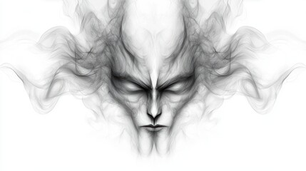 Fototapeta premium Ethereal monochrome portrait, a face enveloped in smoke and shadow, creating mysterious atmosphere