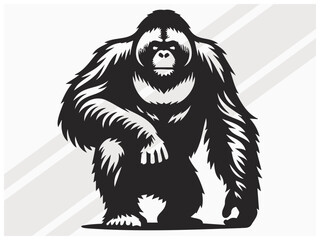 Orangutan Silhouette Black Color Wildlife Primate Illustration