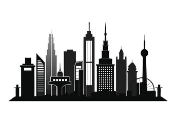 Fototapeta premium Silhouette Design of a City Skyline with High-Rise Buildings in a Modern Urban Style