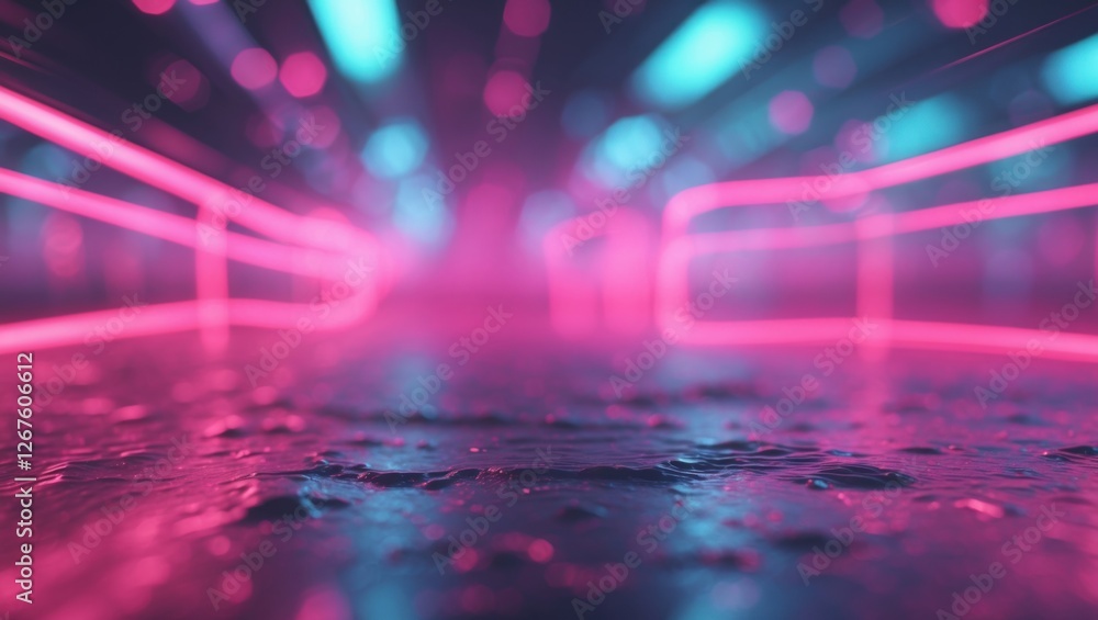 Poster neon abstract background featuring vibrant lines and bokeh effects creating a futuristic atmosphere 
