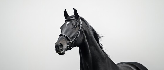 black horse with bridle, close-up