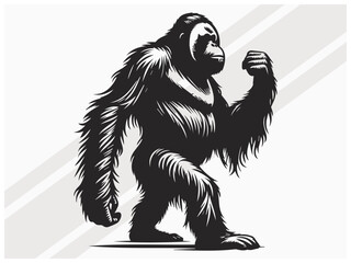 Orangutan Silhouette Black Color Wildlife Primate Illustration