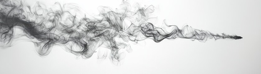 Intense black smoke against a bright white wall, dramatic display of contrast and texture