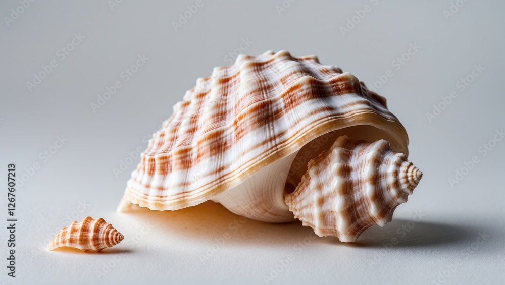 Poster elegant marine sea shells displayed in a minimalist studio setting against a soft white background