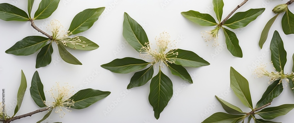 Aufkleber linden flowers and leaves isolated on white background with space for text and design elements in na