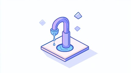 Isometric Faucet, Water Dripping, Modern Design, Icon