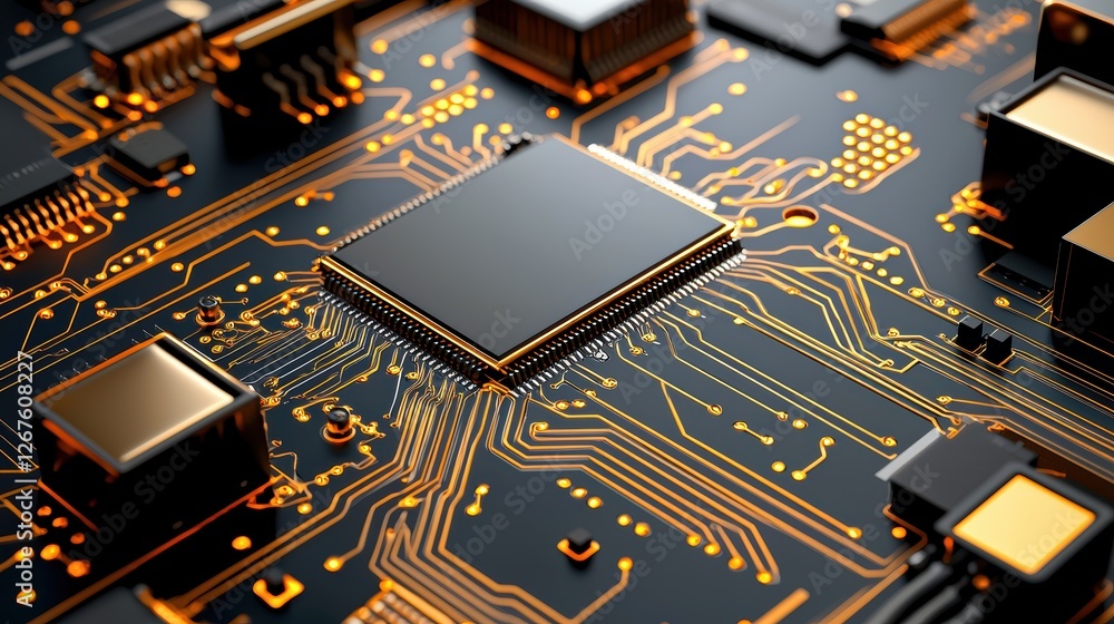 Poster intricate closeup, exploring the complex circuitry of a modern computer chip closeup