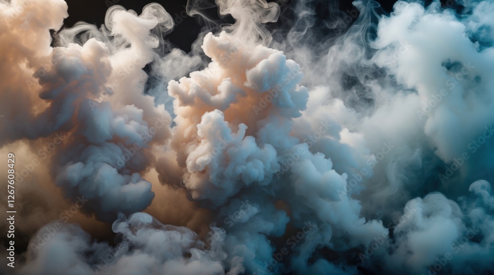 Poster dynamic abstract smoke clouds in various colors creating an atmospheric background for creative desi