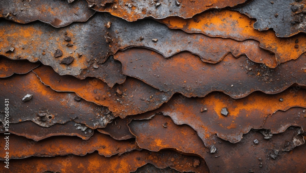 Poster textured layers of weathered metal showing rust and corrosion in a horizontal composition ideal for 