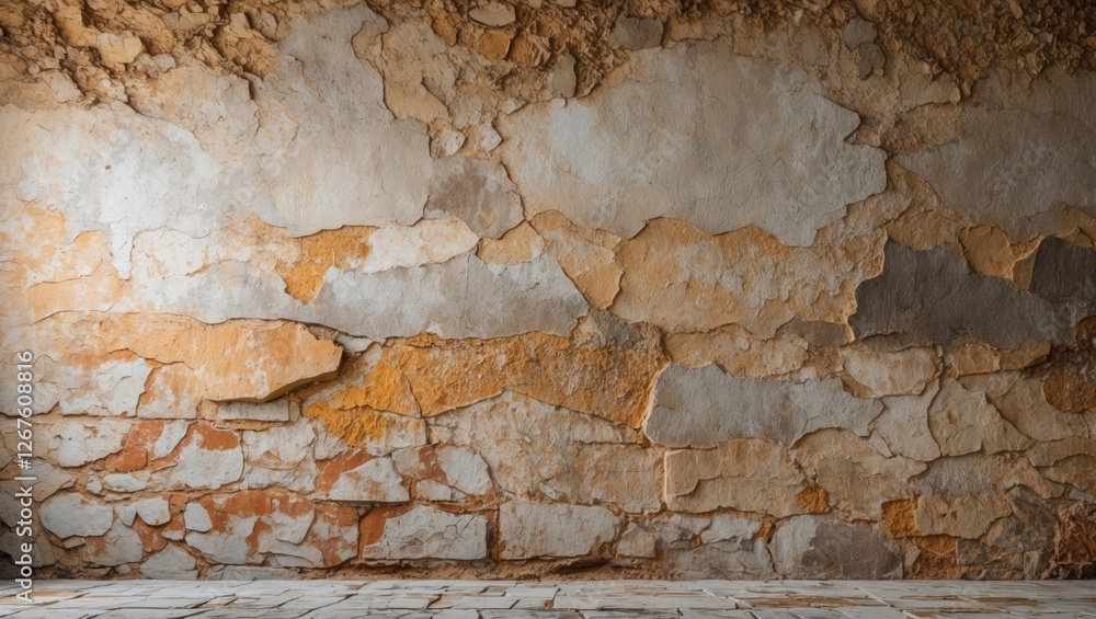 Aufkleber texture of aged weathered wall with peeling paint and stone for use in background or artistic design