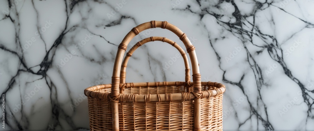 Aufkleber handmade bamboo wicker basket on elegant marble background with space for text and design elements