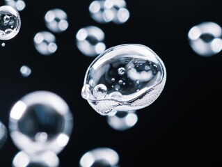 water droplets floating in air on a black background