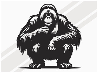Orangutan Silhouette Black Color Wildlife Primate Illustration