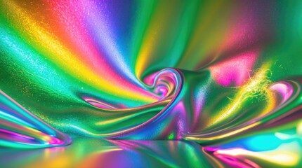Colorful holographic spectrum abstract background with swirling rainbow gradient textures and vibrant shiny reflections.