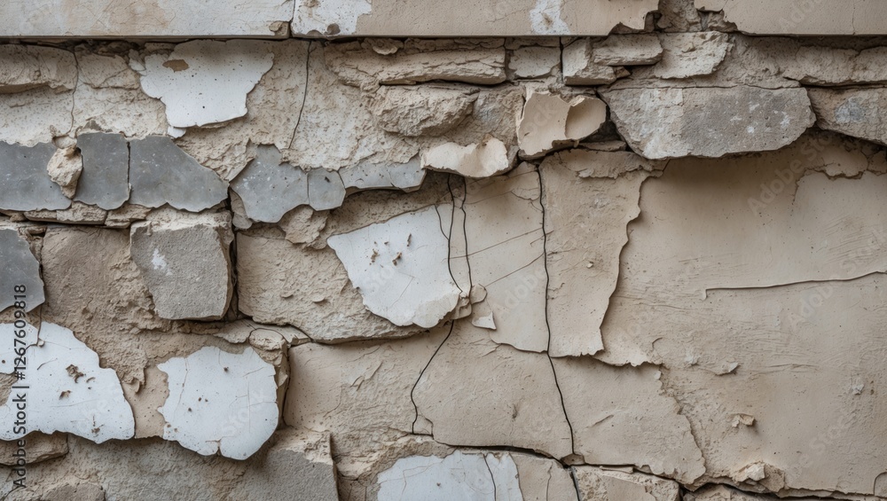 Poster textured wall surface showing weathered layers with patches, scratches, and cracks highlighting age 