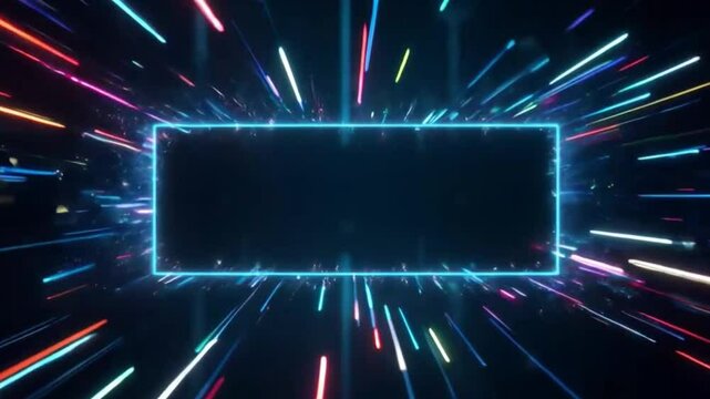 Neon Portal, Abstract Geometric Frame with Colorful Light Trails