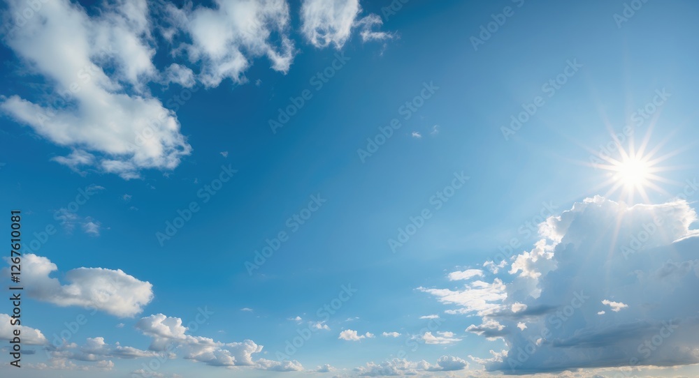 Aufkleber serene blue sky with soft clouds and bright sunlight ideal for peaceful background or weather-relate