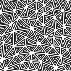 Triangles pattern. Multiple repeated inner triangles. Medium shape size. Black and white style. Seamless pattern. Beautiful vector tiles. Awesome vector illustration.