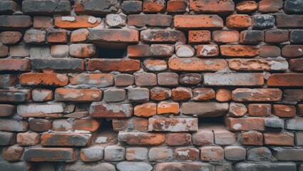 Obraz premium Textured brick wall with various colors and shapes showcasing an aged, rustic appearance ideal for backgrounds and architectural designs.