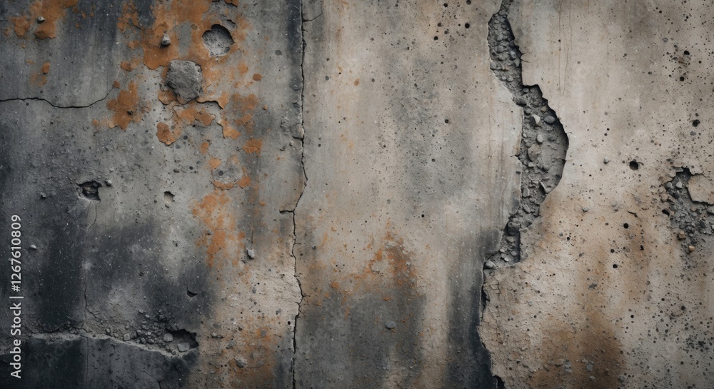 Poster weathered grunge concrete wall texture with rust and cracks for architecture and design background u