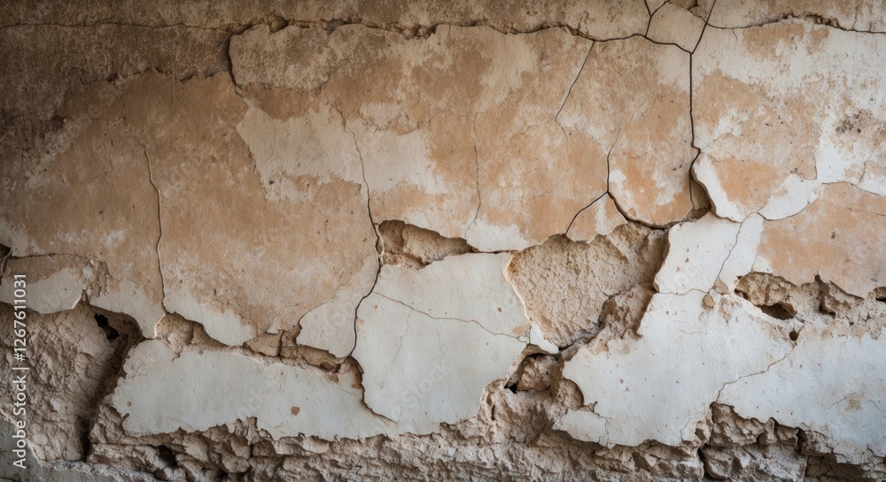 Aufkleber weathered wall surface with textured cracks and peeling paint creating an aged and rustic appearance