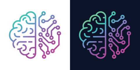 Artificial Intelligence AI Chip in Human Head. Artificial Intelligence icon with Machine learning, digital skills, generative AI, AI technology, algorithm, virtual intelligence and future