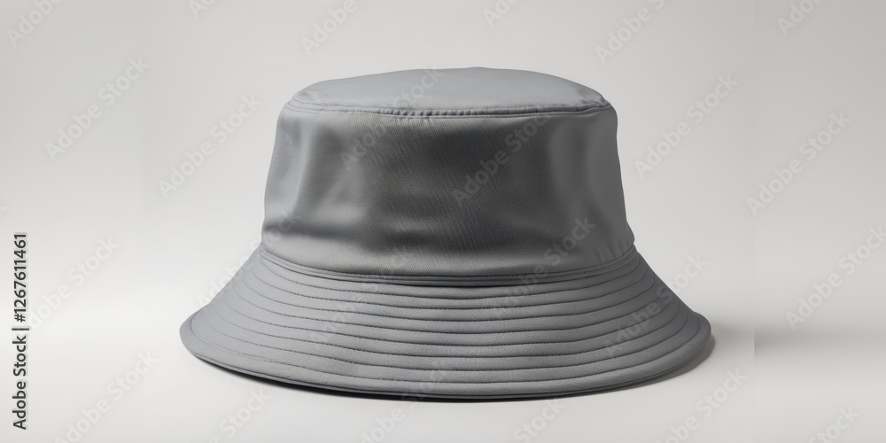 Aufkleber gray bucket hat mockup on white background with blank space for custom text or branding