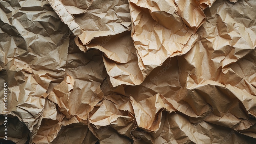 Poster textured crumpled brown paper background with uneven folds and creases creating an aged and rustic a