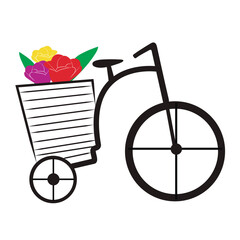 bicycle with a basket of flowers vector icon